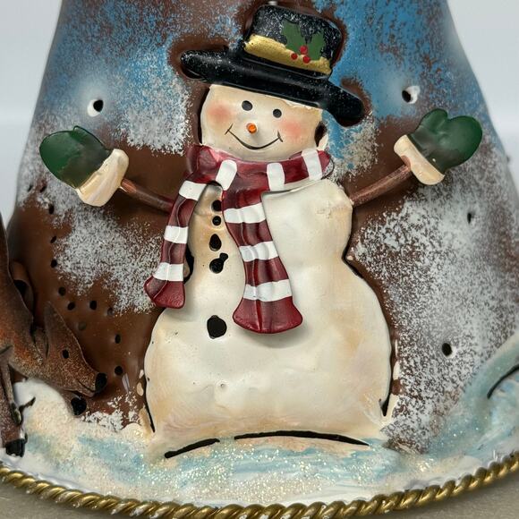 NWT Home Interiors HOMCO Metal Christmas Candle Topper with Snowman and Deer - Picture 5 of 9